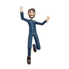 high-quality 3D illustration of a businessman character suitable for use on websites, apps, or similar purposes. The illustration features a handsome man in a dark blue suit.