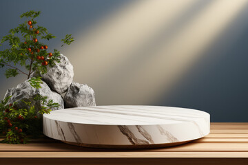 white stone podium for product demonstration, minimalistic