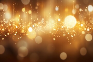 Fototapeta na wymiar Golden glittering magic lights, Glistening festive ambiance: captivating defocused holiday background, AI generated