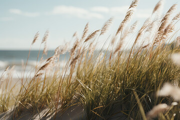 Fototapeta premium close up of a beach near some grass and sand, minimalist