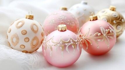 Festive Decorations. Premium Pastel Pink and Gold Christmas Background.