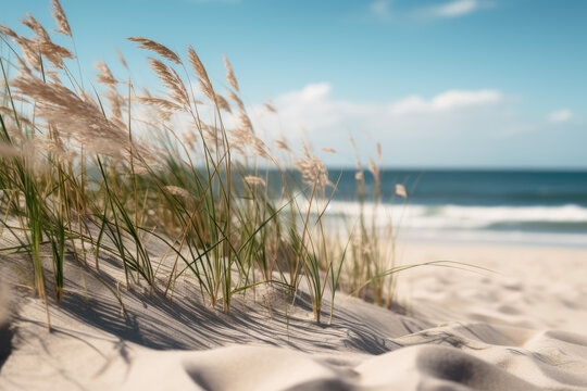 close up of a beach near some grass and sand, minimalist © Kitta