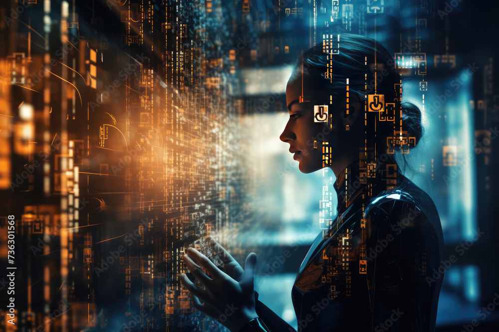 Poster machine learning algorithms illustration, uhd, futuristic data collecting, bokeh lighting