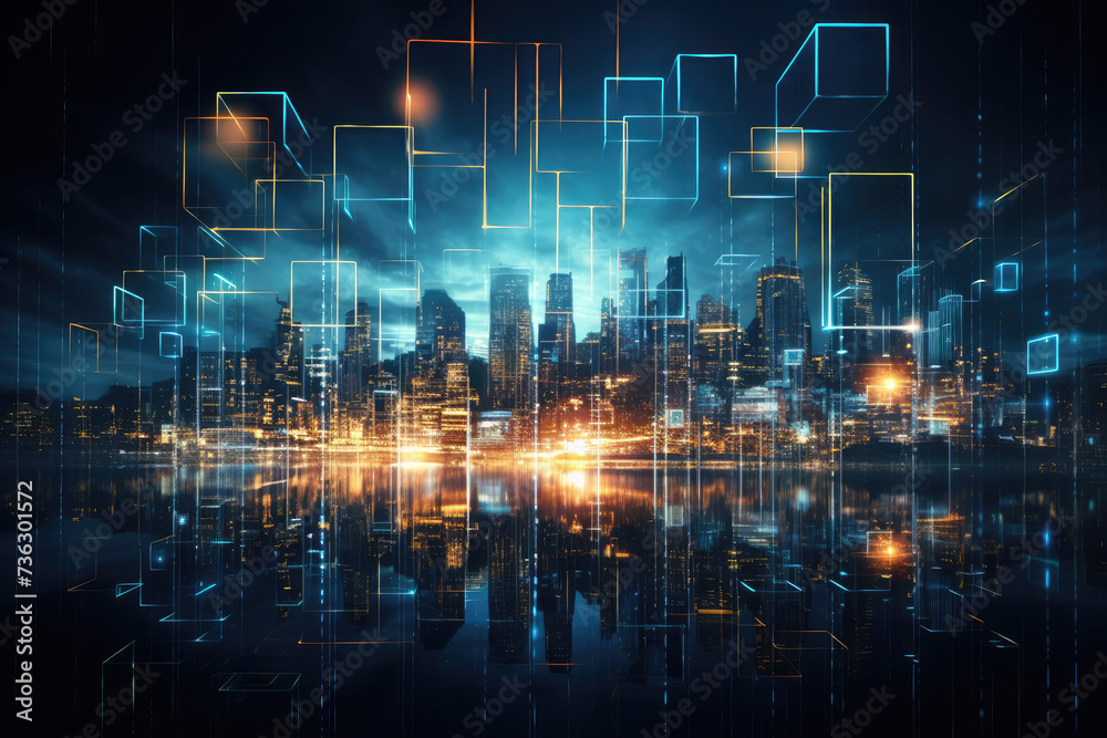 Poster machine learning algorithms illustration, uhd, futuristic data collecting, bokeh lighting