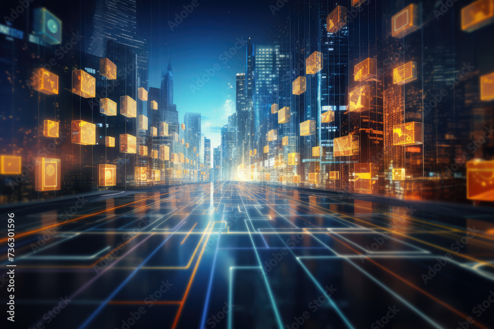 Poster machine learning algorithms illustration, uhd, futuristic data collecting, bokeh lighting