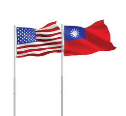 American and Taiwan flags together.USA,Taiwan flags on pole