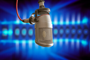 Professional microphone in radio studio