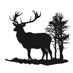 Fototapeta premium Deer head silhouette isolated on white background vector object