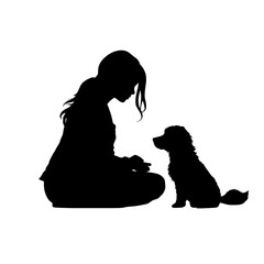 Silhouette of a girl with a small dog.