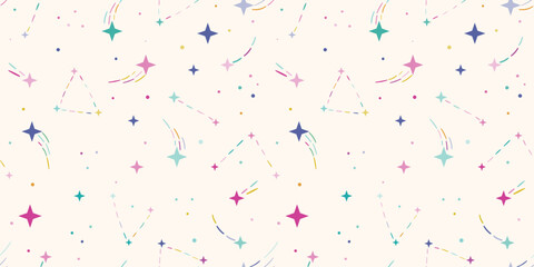 Cute colorful star backgorund, shooting star celestial wallpaper design, seamless repeating backgorund design