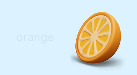 Half of ripe orange. Detailed vector image on blue background