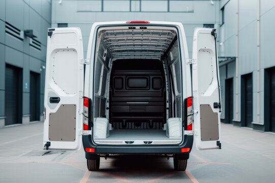 Rear Doors Of A White Van Open Empty Truck Visible