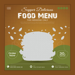 special chicken, burger menu food banner or social media post design template,

