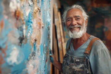 A bearded man's joyful portrait, captured with vibrant brushstrokes, radiates warmth and human...