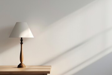Table lamp on blank space with white wall backdrop - obrazy, fototapety, plakaty