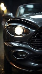 Close up photo front of a car headlight.