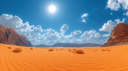 Fototapeta na wymiar The scenery of the arid Wadi Rum Desert in southern Jordan.