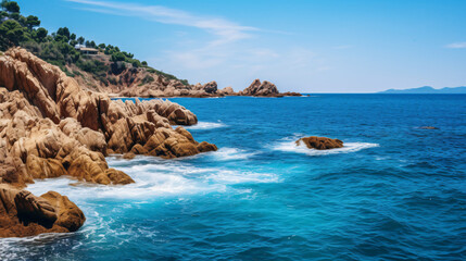 Fototapeta na wymiar The Summer blue sea with the rock in Spain Costa