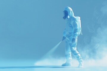 People wearing protective clothing spraying to clean and disinfect Covid coronavirus cells, Medical illustration concept