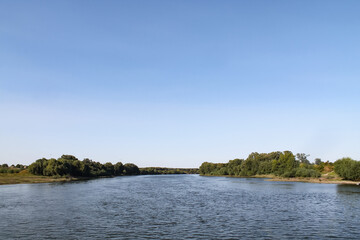 Fototapeta na wymiar panoramic view from the middle of the river. Dniester river