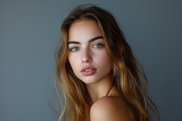 Naklejka premium Studio shot of a stunning young woman alone on a grey background
