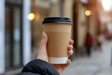 Woman holding a coffee cup to go