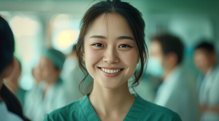 Fototapeta premium Smiling Asian Female Healthcare Professional in Hospital