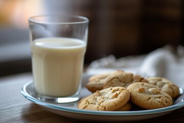 Plate with cookies and milk