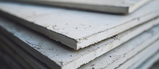 Close-up of fire resistant gypsum board panel for indoor concrete wall construction. - obrazy, fototapety, plakaty