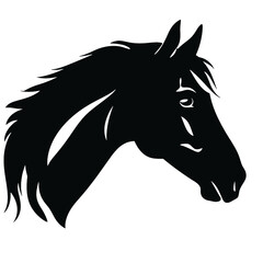 Horse head silhouette icon in black color. Vector template.