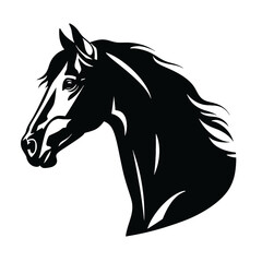 Horse head silhouette icon in black color. Vector template.