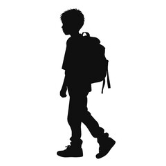 silhouette of school kids walking wearing backpack, back to school concept