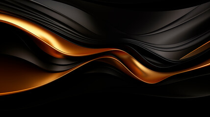 Three-dimensional gold with black background. Gold and black waves wallpaper. Black and gold abstract background. Abstract wallpaper