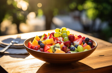 fruit salad in a bowl with grapes
