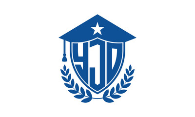 YJO three letter iconic academic logo design vector template. monogram, abstract, school, college, university, graduation cap symbol logo, shield, model, institute, educational, coaching canter, tech