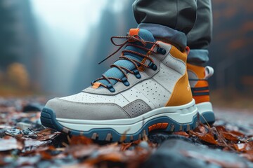 Feet ready for adventure, laced up in a versatile sneaker, stepping confidently into the great outdoors