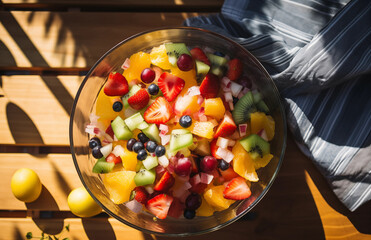 fruit salad in a glass bowl
