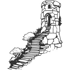 Labyrinthine Steps Exploration Vintage Illustration Vector