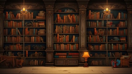 The background of the bookcases is in Tan color.