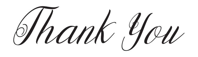 Thank you vector lettering. Thank you modern phrase handwritten vector calligraphy with swooshes. Black paint lettering isolated on white background. Postcard, greeting card, t shirt print. in eps 10.