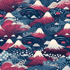 Foto auf Acrylglas Berge japanese mountain pattern, seamless pattern, watercolor, repeat, print, textile, design, texture, background, vector, illustrator, photoshop, ornament, geometric, abstract, surface