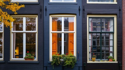 Fototapeta na wymiar House in Amsterdam with windows.
