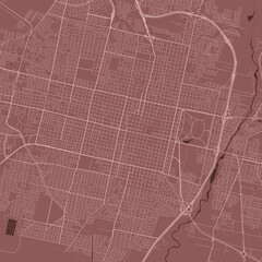 Red San Miguel de Tucuman map, Argentina, detailed municipality map, skyline panorama. Decorative graphic tourist map of San Miguel de Tucuman territory. Vector illustration.