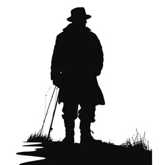 silhouette of fisherman with rod
