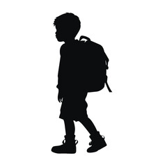 silhouette of school kids walking wearing backpack, back to school concept
