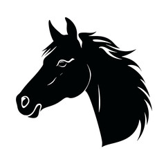 Horse head silhouette icon in black color. Vector template.