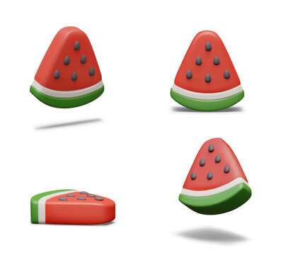 Appetizing slice of red watermelon with seeds. Set of isolated illustrations