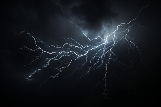 Illustration of realistic lightning on a pure black background.