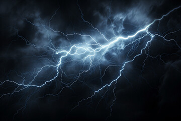 Illustration of realistic lightning on a pure black background. - obrazy, fototapety, plakaty