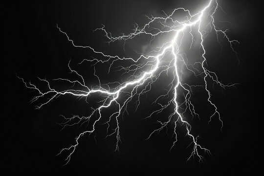 Illustration of realistic lightning on a pure black background.
